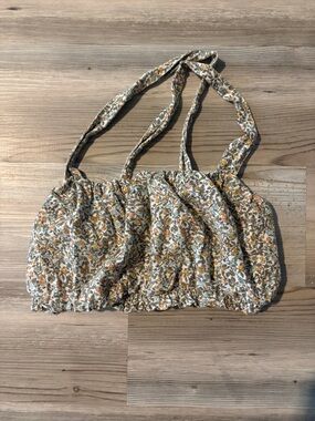 Abercrombie & Fitch Cream Floral Cropped Tank with Tie Straps